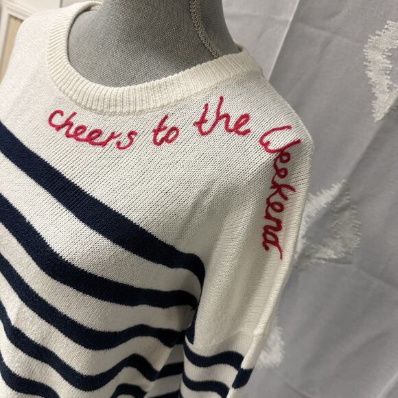 Lilly Pulitzer Quince Cheers to the Weekend Striped Crewneck Sweater L - Picture 2 of 9